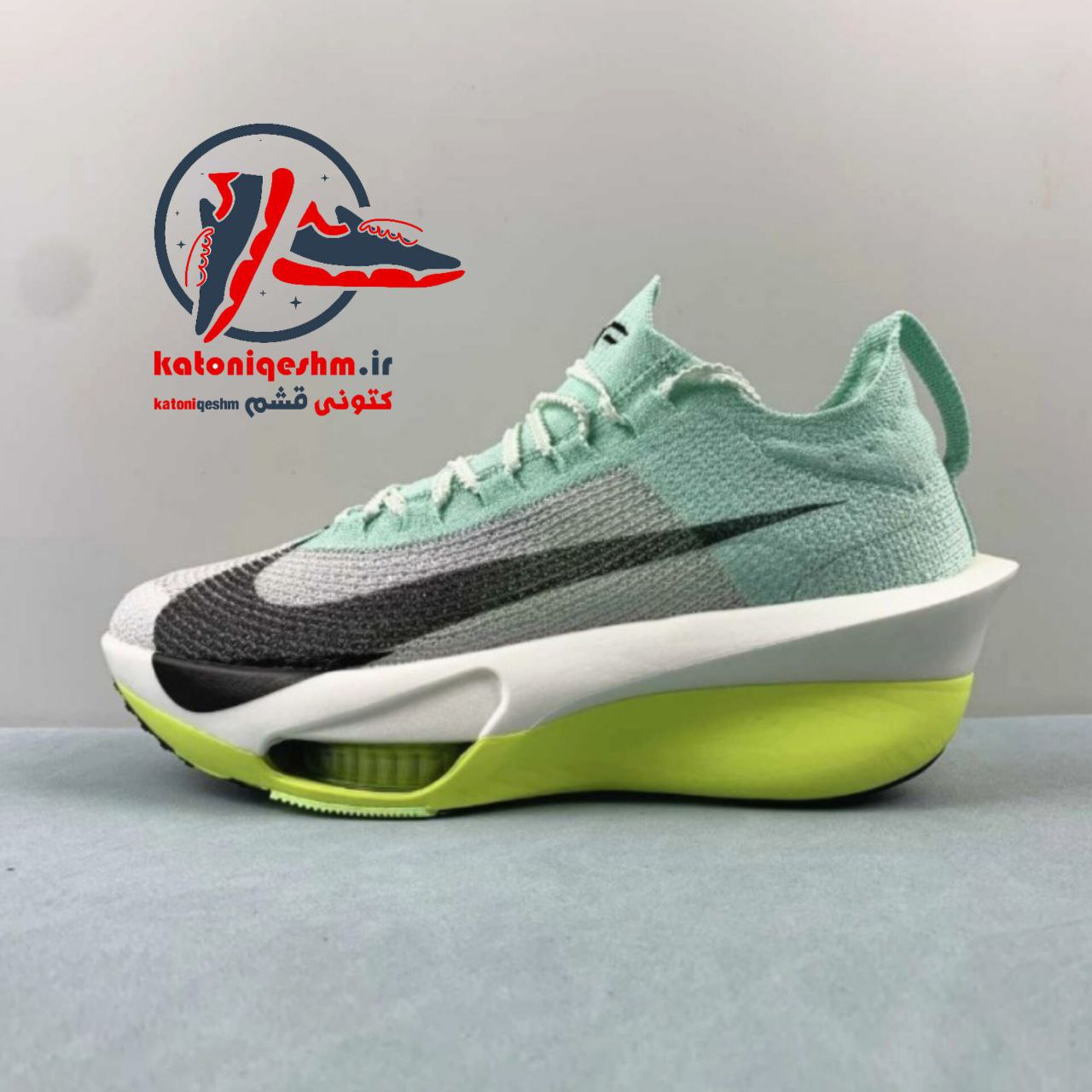 کتونی قشم - کتونی مردانه نایک ایر زوم آلفافلای sepatu Nike air Zoom ALPHAFLY Next % 3/ZD9422_300 رنگ طوسی سبز